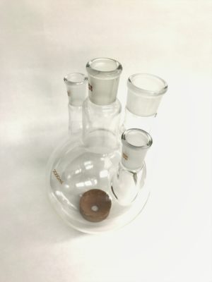耐熱硝子「四つ口フラスコ」 | 特注実験用耐熱ガラスPYREXパイレックス器具 石英ガラス器具の理化学ガラスラボ iwaki te-32